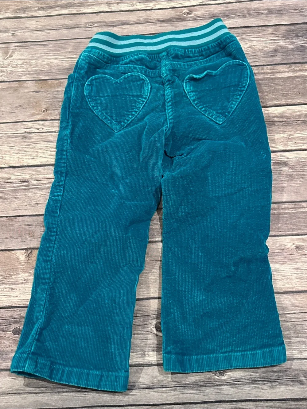 Mini Boden teal green corduroy heart pants fair for age size 3Y